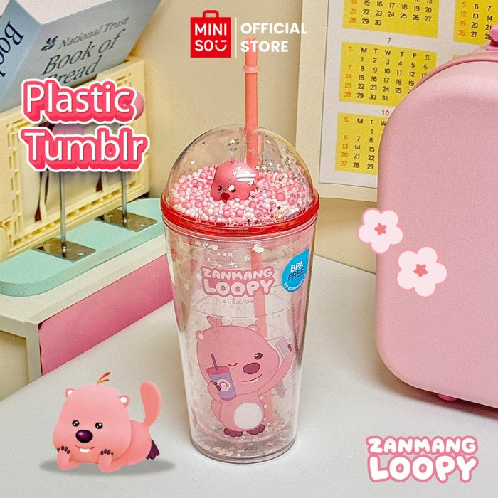 Miniso Zanmang Loopy Collection Plastic Bottle with Straw (600ml)